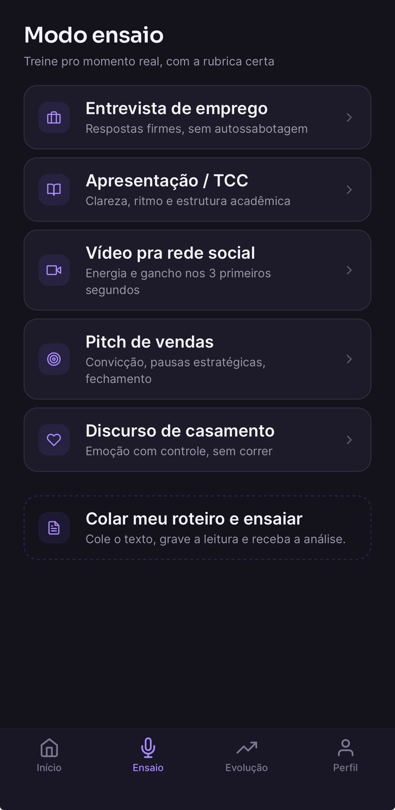 Modo entrevista do Orato