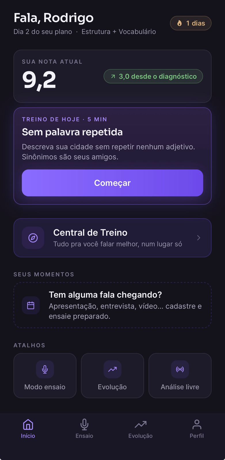 Tela inicial do Orato